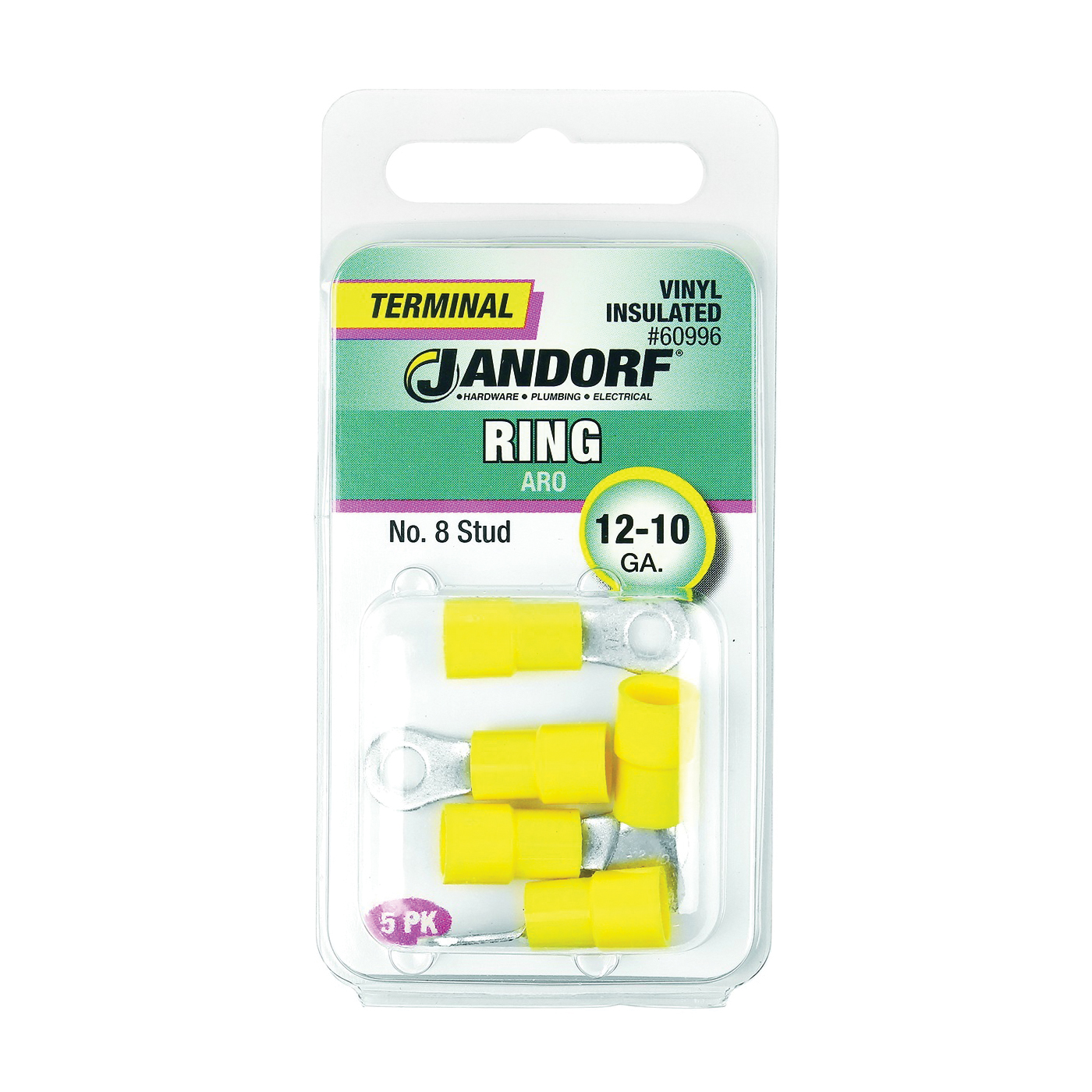® 60996 Ring Terminal, 12 to 10 AWG Wire, #8 Stud, Vinyl Insulation, Copper Contact, Yellow