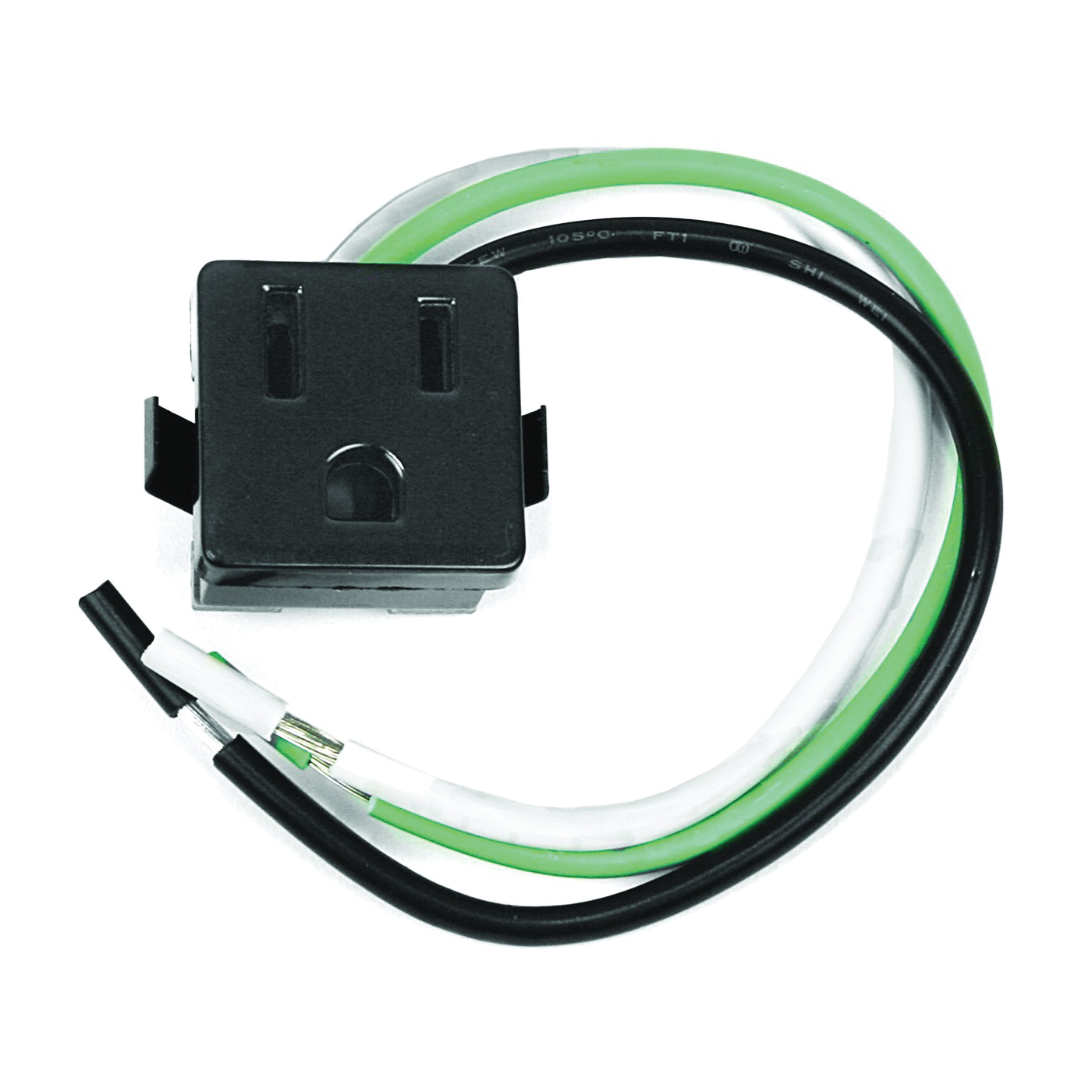 61016 Single Receptacle, 3-Pole, 125 V, 15 A, Black
