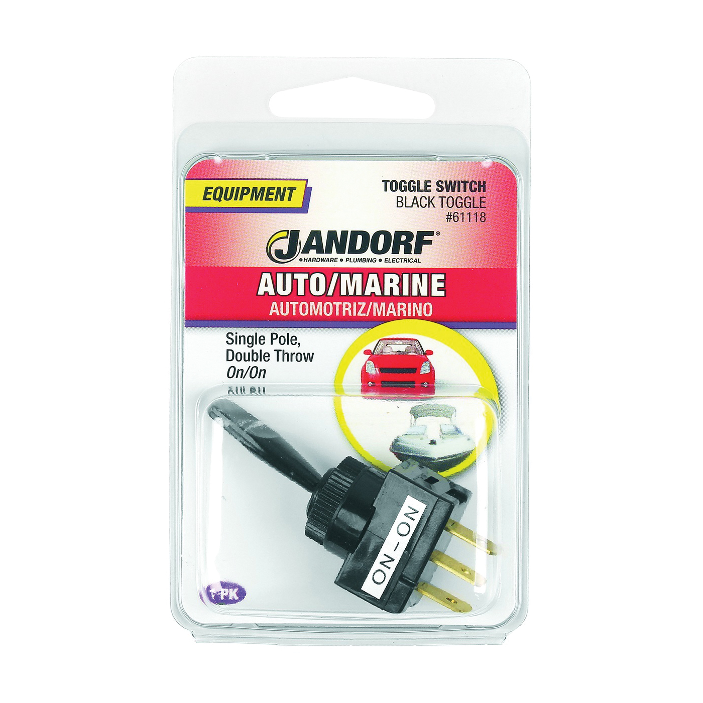 61118 Switch, Black, 20 A, 12 VDC, SPDT, Tab Terminal, Black