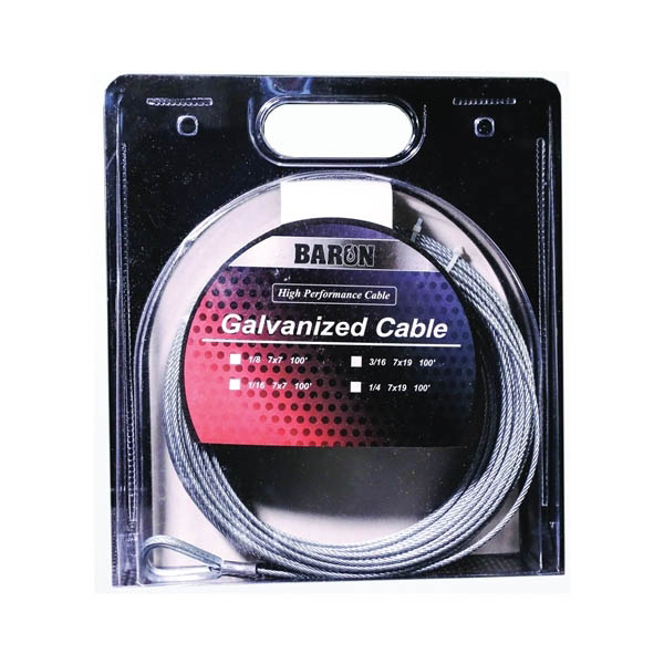 76005/50067 Aircraft Cable, 1/16 in Dia, 100 ft L, 96 lb Working Load, Steel, Galvanized