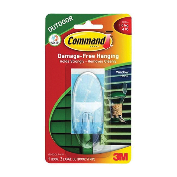 17093CLR-AW Window Hook, 4 lb, 1 -Hook, Plastic, Clear