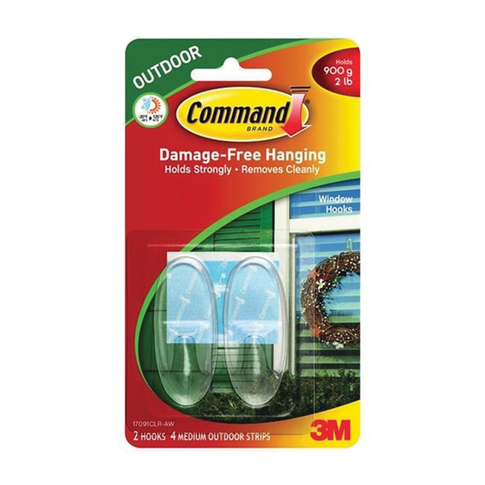 17091CLR-AW Window Hook, 2 lb, 2 -Hook, Plastic, Clear