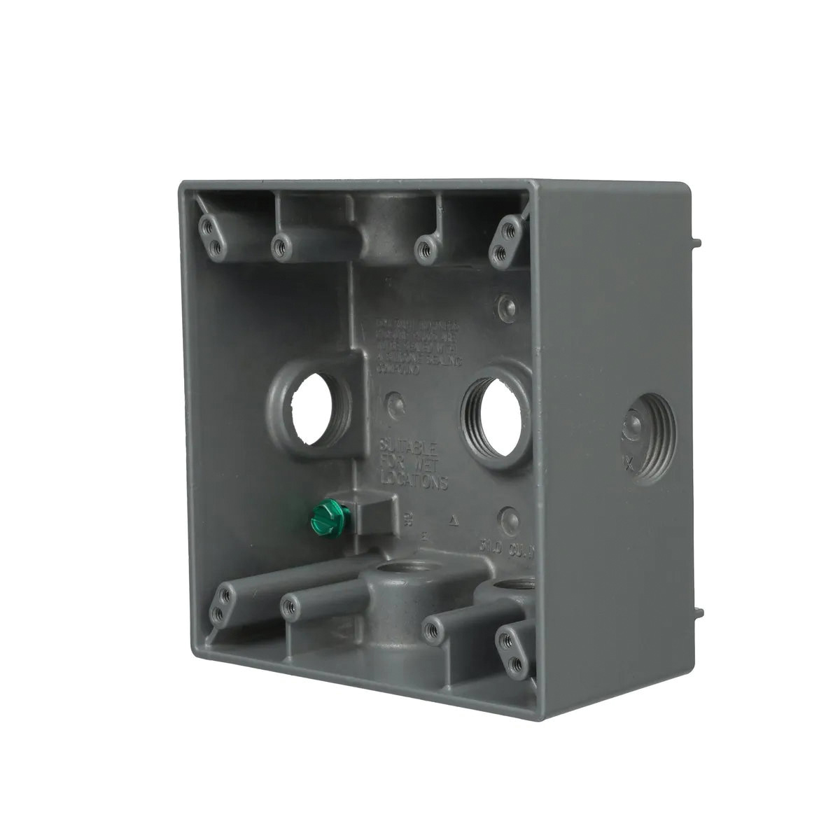 5338-0 Weatherproof Box, 4-1/2 in W, 4-1/2 in D, 4-1/2 in H, 7-Knockout, NEMA 3R, Aluminum, Gray