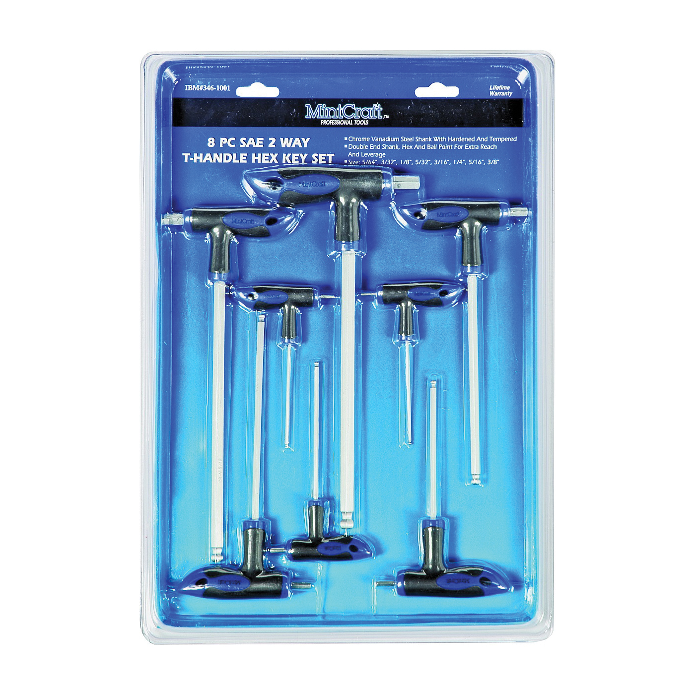 JL-HKT-8S T-Handle Hex Key Set, 8-Piece, Chrome Vanadium Steel