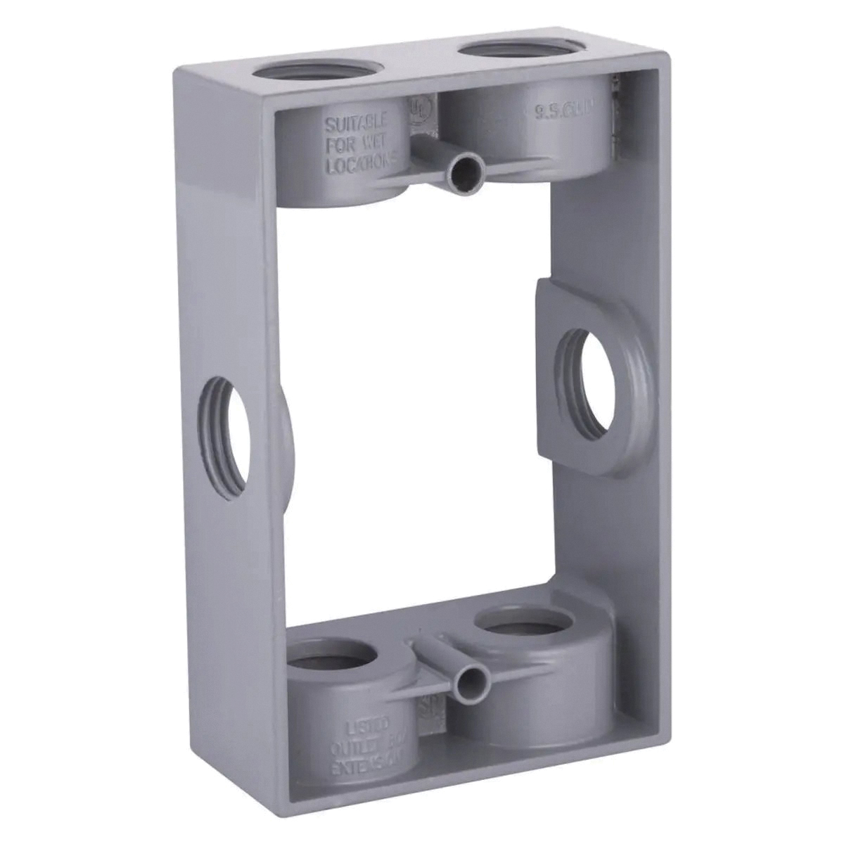 Hubbell 5400-0 Extension Adapter, 5-1/4 in L, 3-1/2 in W, 1-Gang, 6-Knockout, Aluminum, Gray, Powder-Coated
