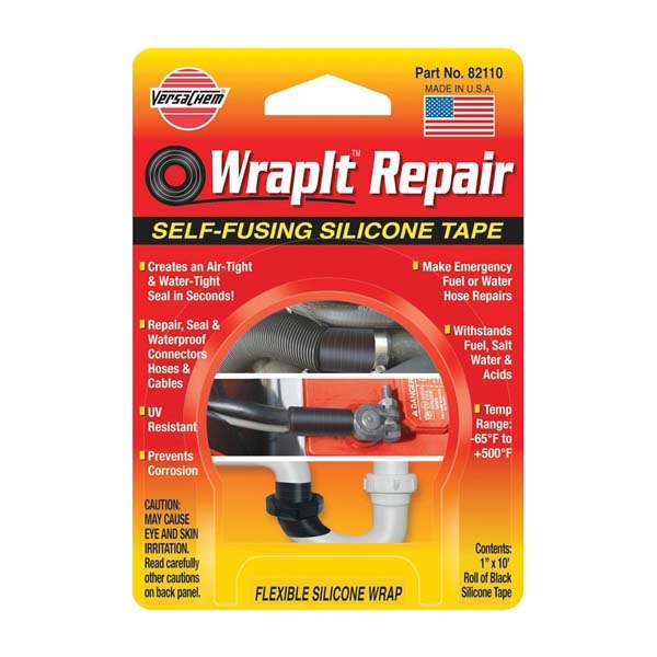 WrapIt 82110 Repair Tape, 10 ft L, 1 in W, Silicone Backing, Black