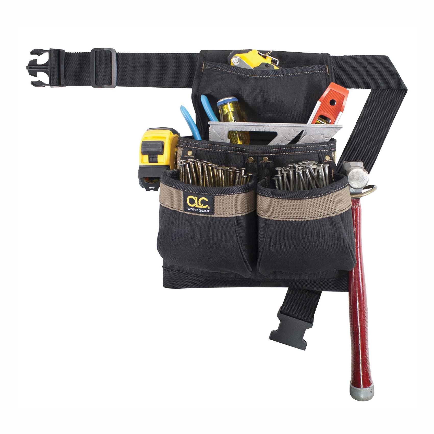 PK1836 Nail/Tool Bag, 5-Pocket, Polyester, Black/Brown