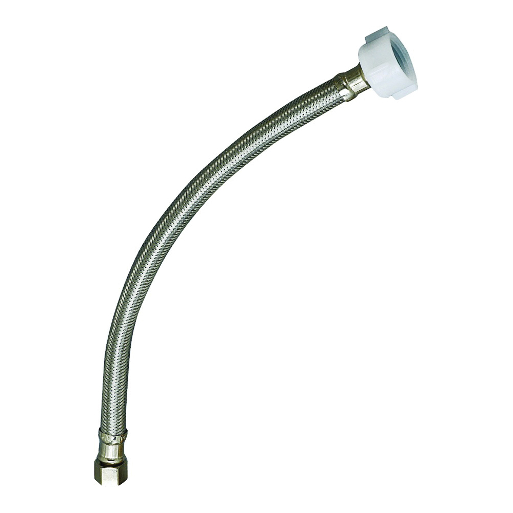 EZ Series PP23805 Toilet Supply Tube, 3/8 in Inlet, Compression Inlet, 7/8 in Outlet, Ballcock Outlet, Stainless Steel, 12 in L
