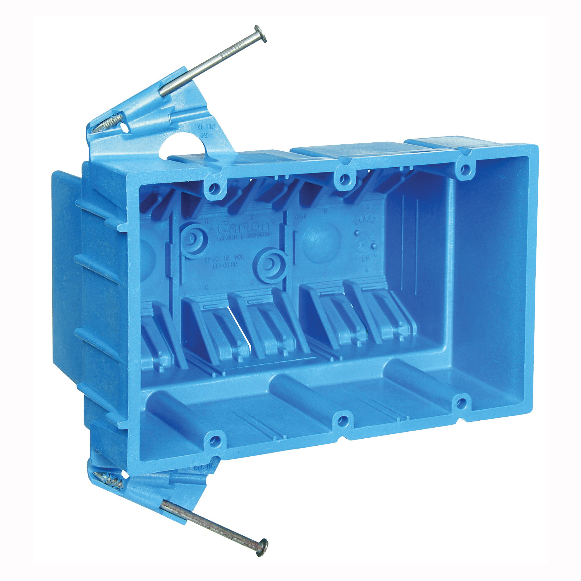 BH353A Outlet Box, 3 -Gang, PVC (Plastic), Blue, Nail Mounting
