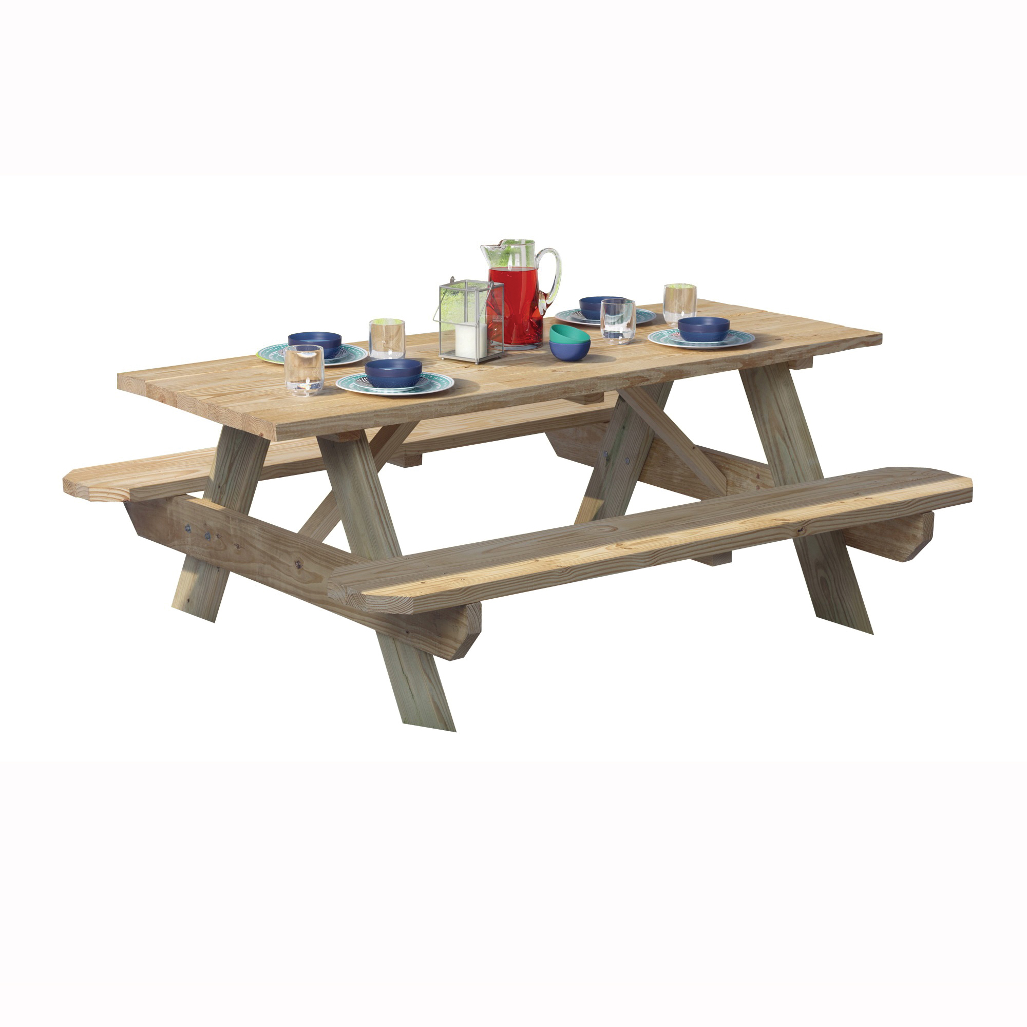 106116 Premium Picnic Table, 27-1/2 in W, 6 ft H, Pine Table, Rectangle Table, Southern Yellow Table