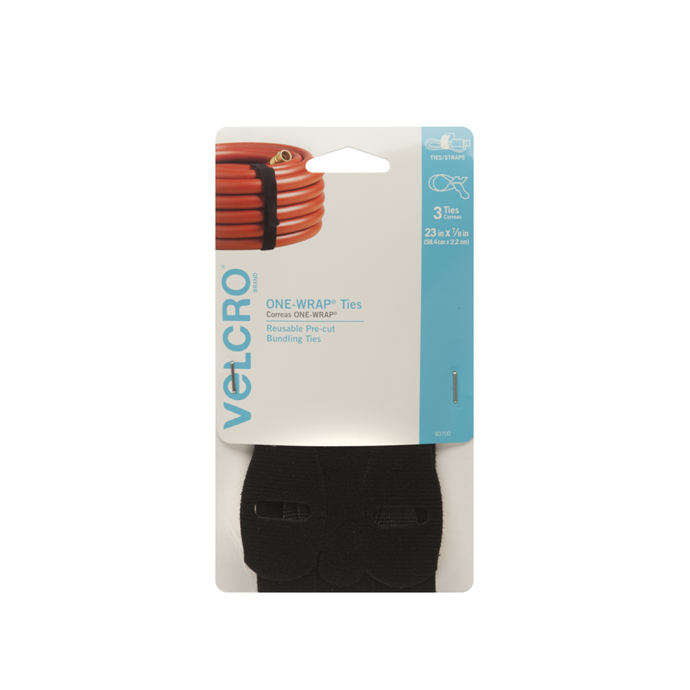 VELCRO Brand One Wrap 90700 Fastener, 7/8 in W, 23 in L, Nylon/Polypropylene, Black - 1