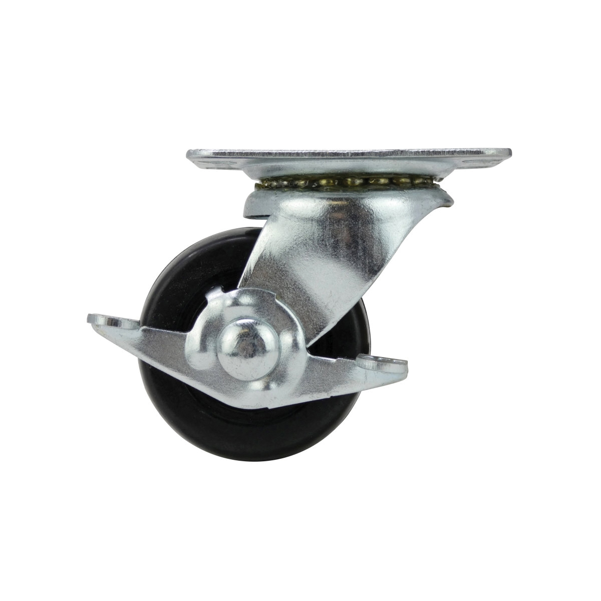9509 Swivel Caster with Side Brake, 2 in Dia Wheel, 7/8 in W Wheel, Rubber Wheel, Black, 90 lb