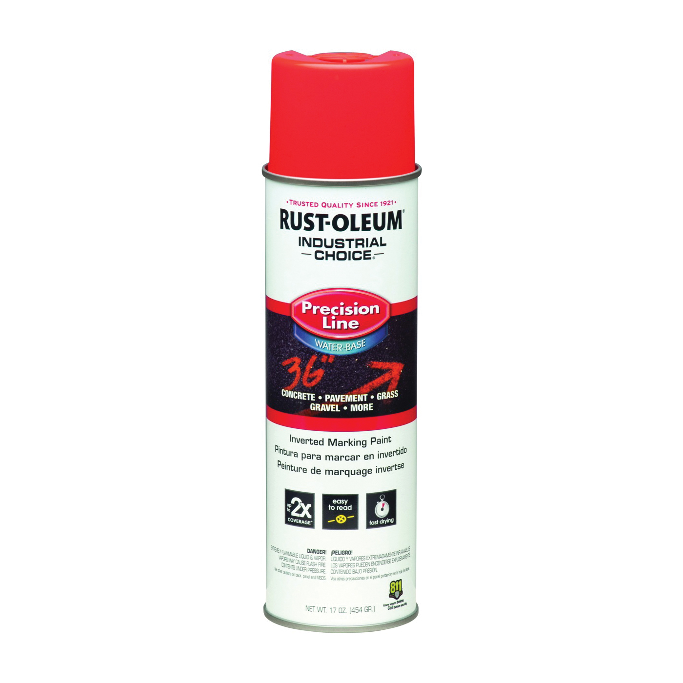 Rust-Oleum 203037 Inverted Marking Spray Paint, Fluorescent Red/Orange, 17 oz, Can