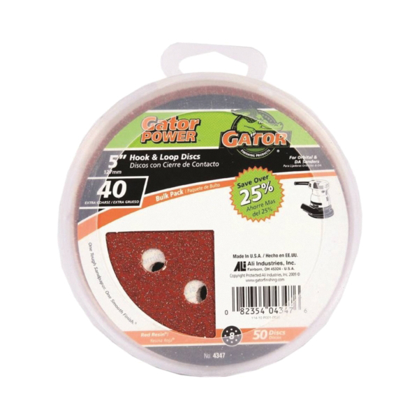 4347 Sanding Disc, 5 in Dia, 40 Grit, Extra Coarse, Aluminum Oxide Abrasive, Vented