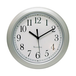 46984A Clock, Round, Silver Frame, Plastic Clock Face, Analog