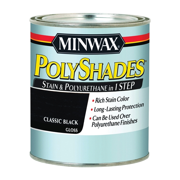 Polyshades 214954444 Waterbased Polyurethane Stain, Gloss, Liquid, Classic Black, 0.5 pt, Can