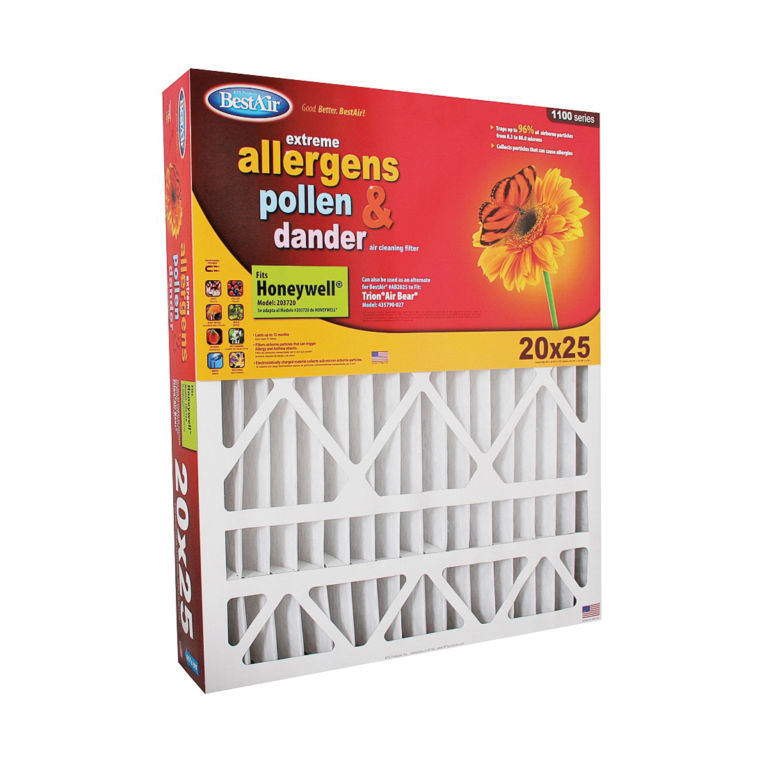 HW2025 Air Filter, 25 in L, 20 in W, 8 MERV, 12 month