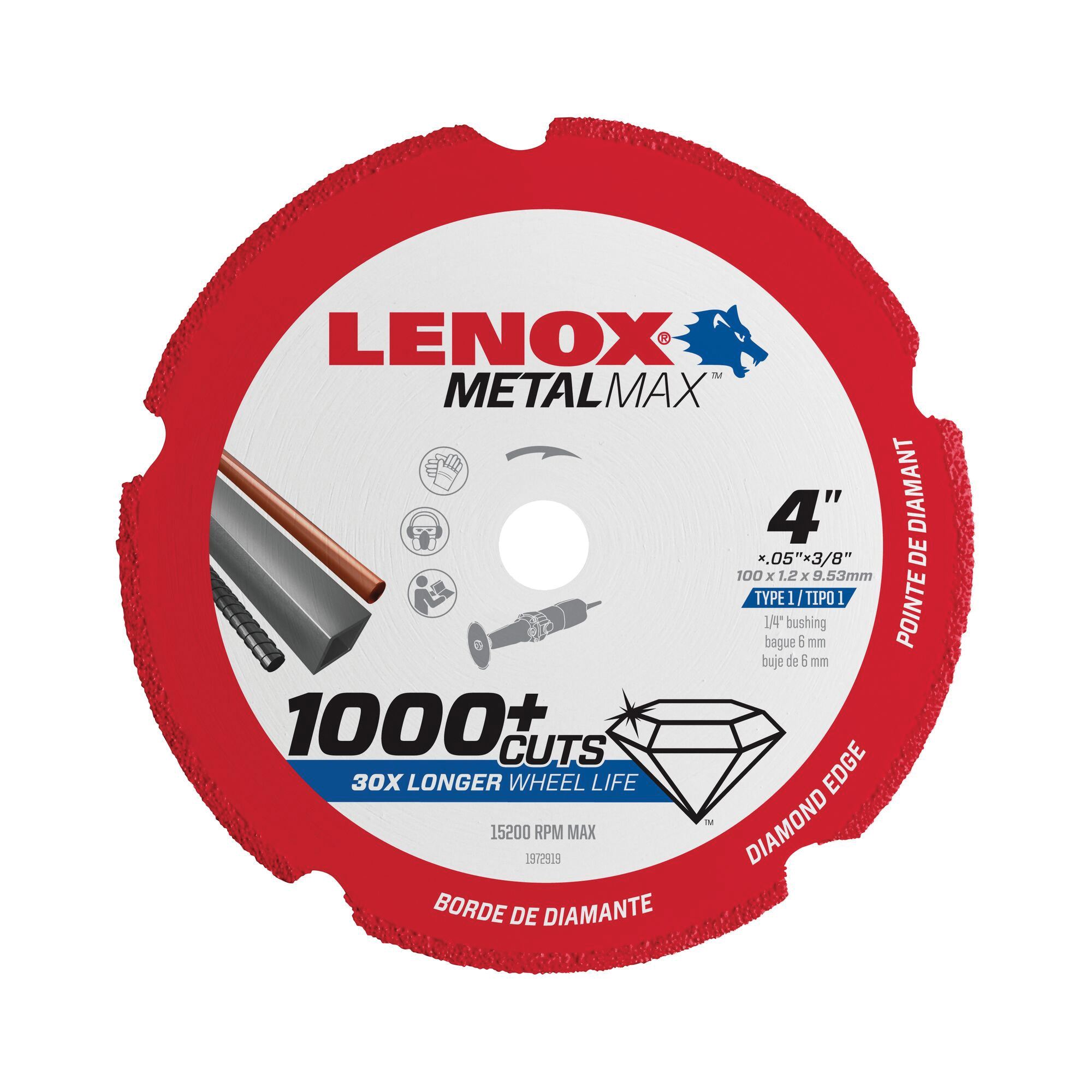 MetalMax 1972919 Cut-Off Wheel, 4 in Dia, 3/64 in Thick, 3/8 in Arbor, 40, 50 Grit, Diamond Abrasive