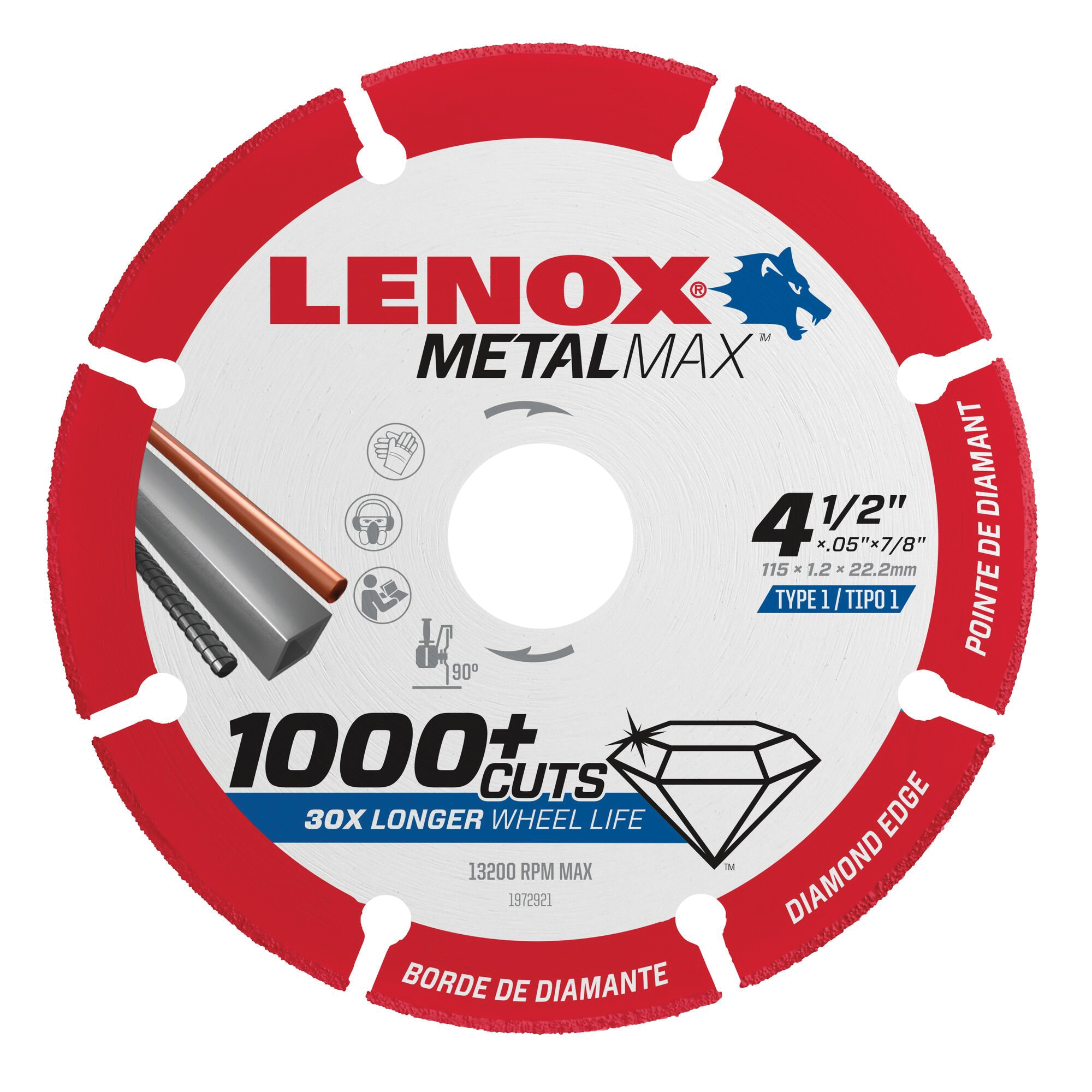 MetalMax 1972921 Cut-Off Wheel, 4-1/2 in Dia, 3/64 in Thick, 7/8 in Arbor, 40, 50 Grit, Diamond Abrasive