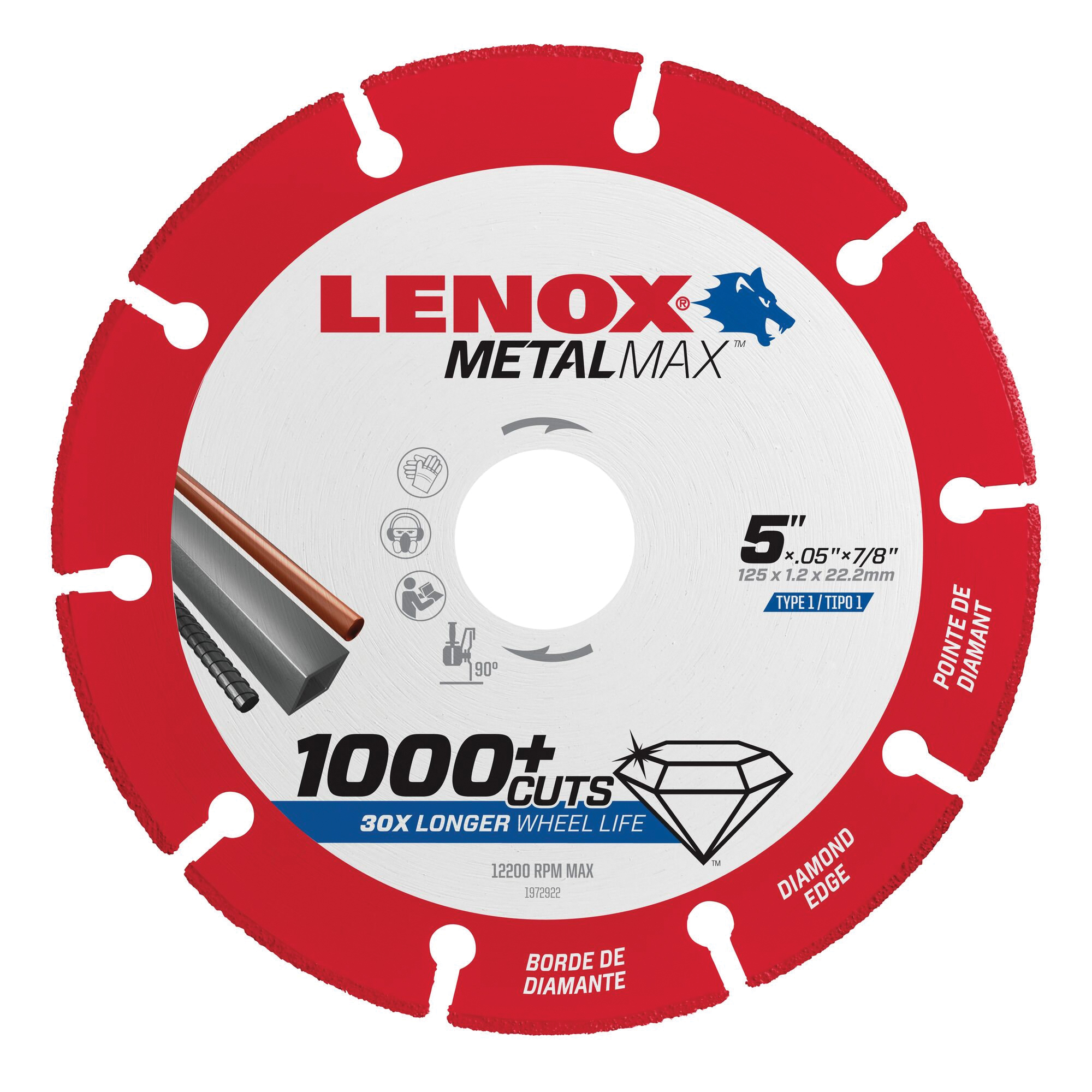 MetalMax 1972922 Cut-Off Wheel, 5 in Dia, 3/64 in Thick, 7/8 in Arbor, 40, 50 Grit, Diamond Abrasive