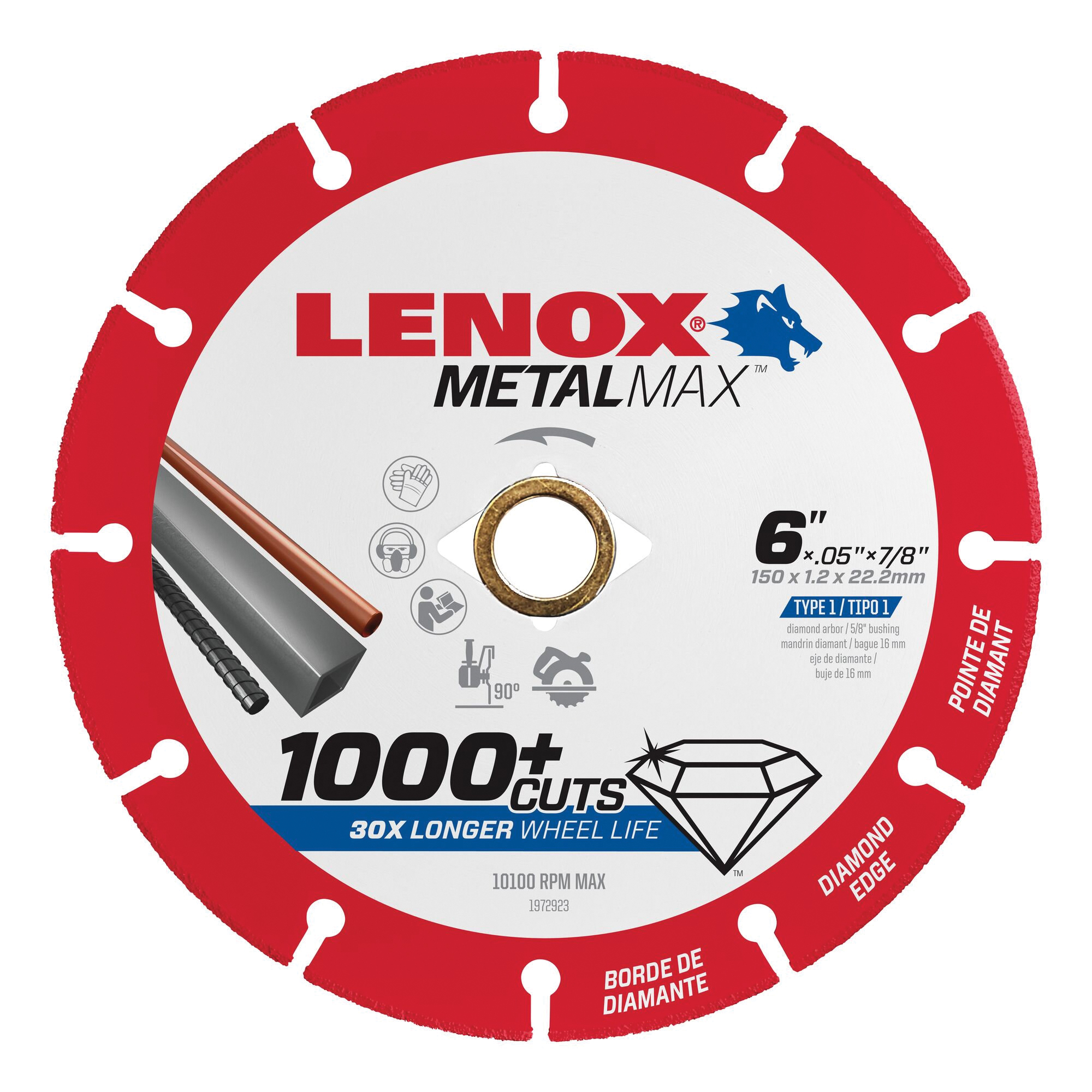 MetalMax 1972923 Cut-Off Wheel, 6 in Dia, 3/64 in Thick, 7/8 in Arbor, 40, 50 Grit, Diamond Abrasive