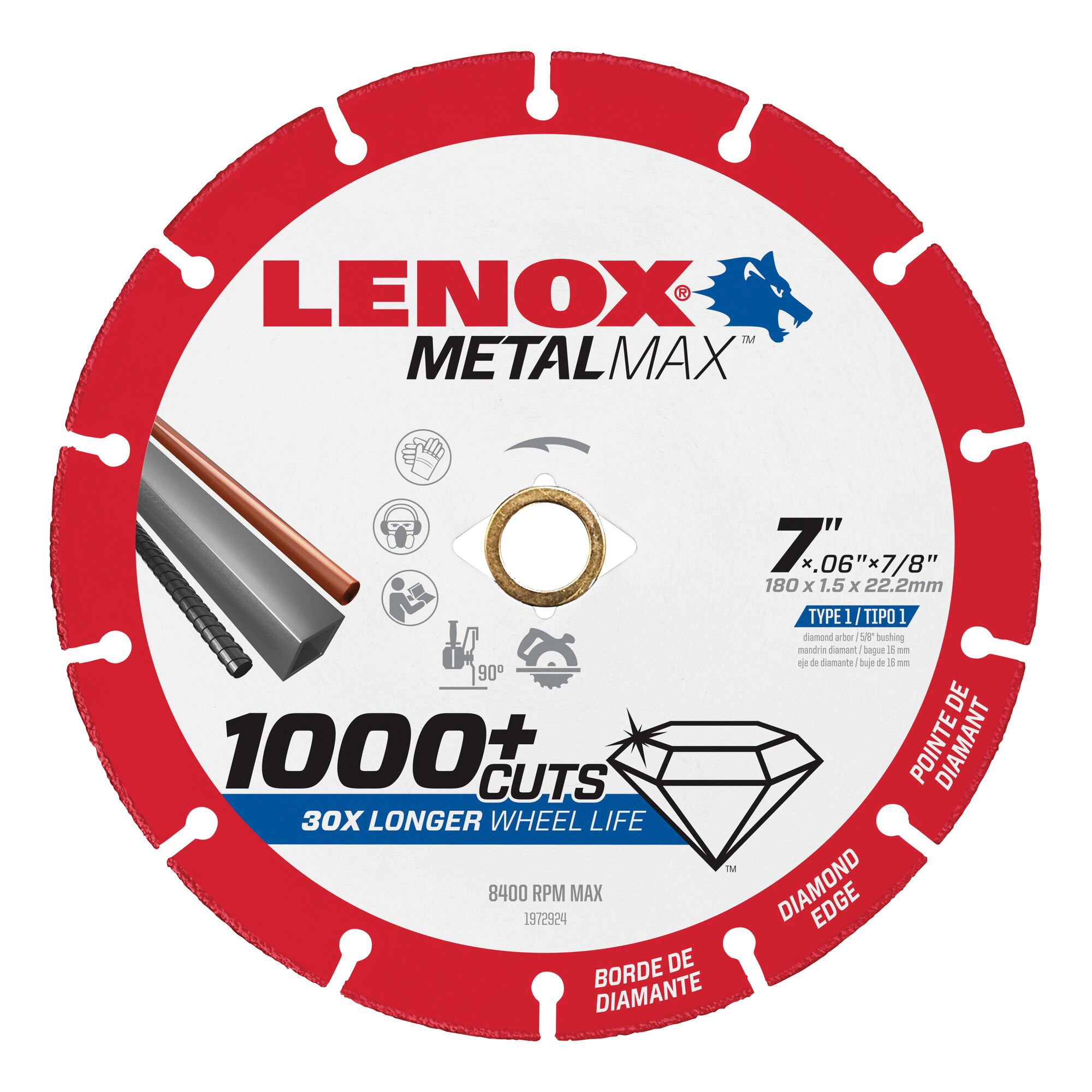 MetalMax 1972924 Cut-Off Wheel, 7 in Dia, 1/16 in Thick, 7/8 in Arbor, 40, 50 Grit, Diamond Abrasive