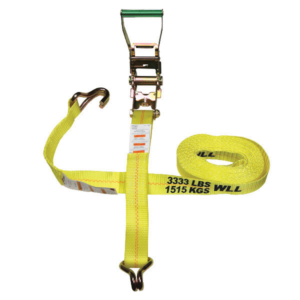 500 Series 557-WHK Tie-Down Strap with Long Handle, 2 in W, 27 ft L, Polyester, Yellow, 3333 lb Working Load