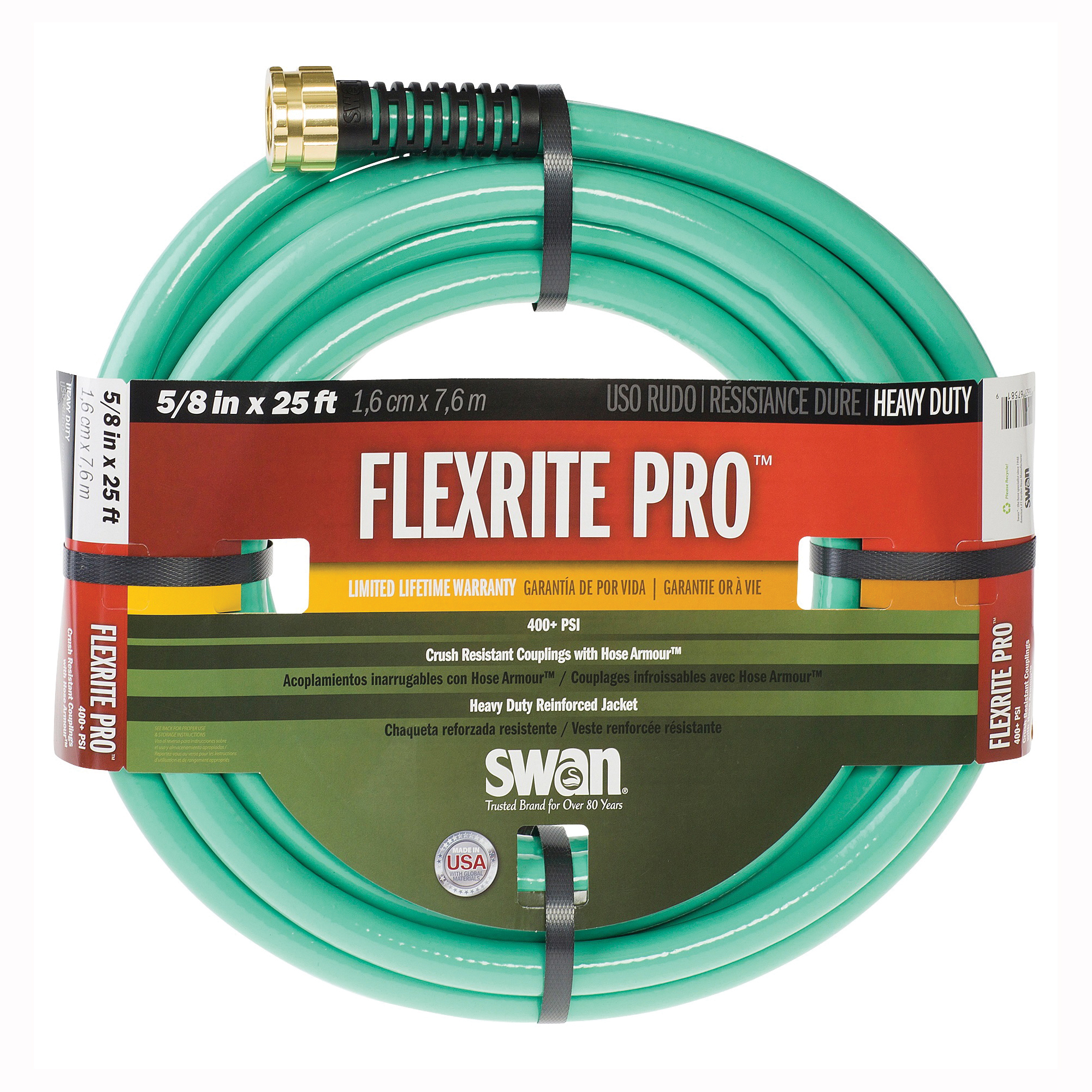 FXP58025 Garden Hose, 5/8 in, 25 ft L, Rubber/Vinyl, Green