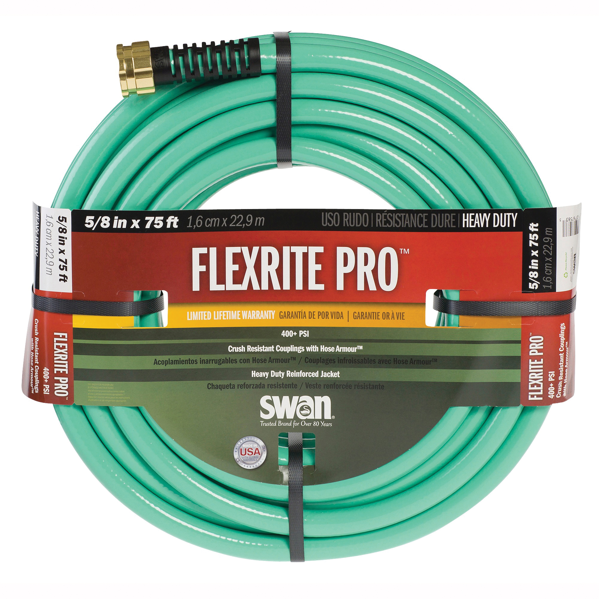 FXP58075 Garden Hose, 5/8 in, 75 ft L, Rubber/Vinyl, Green