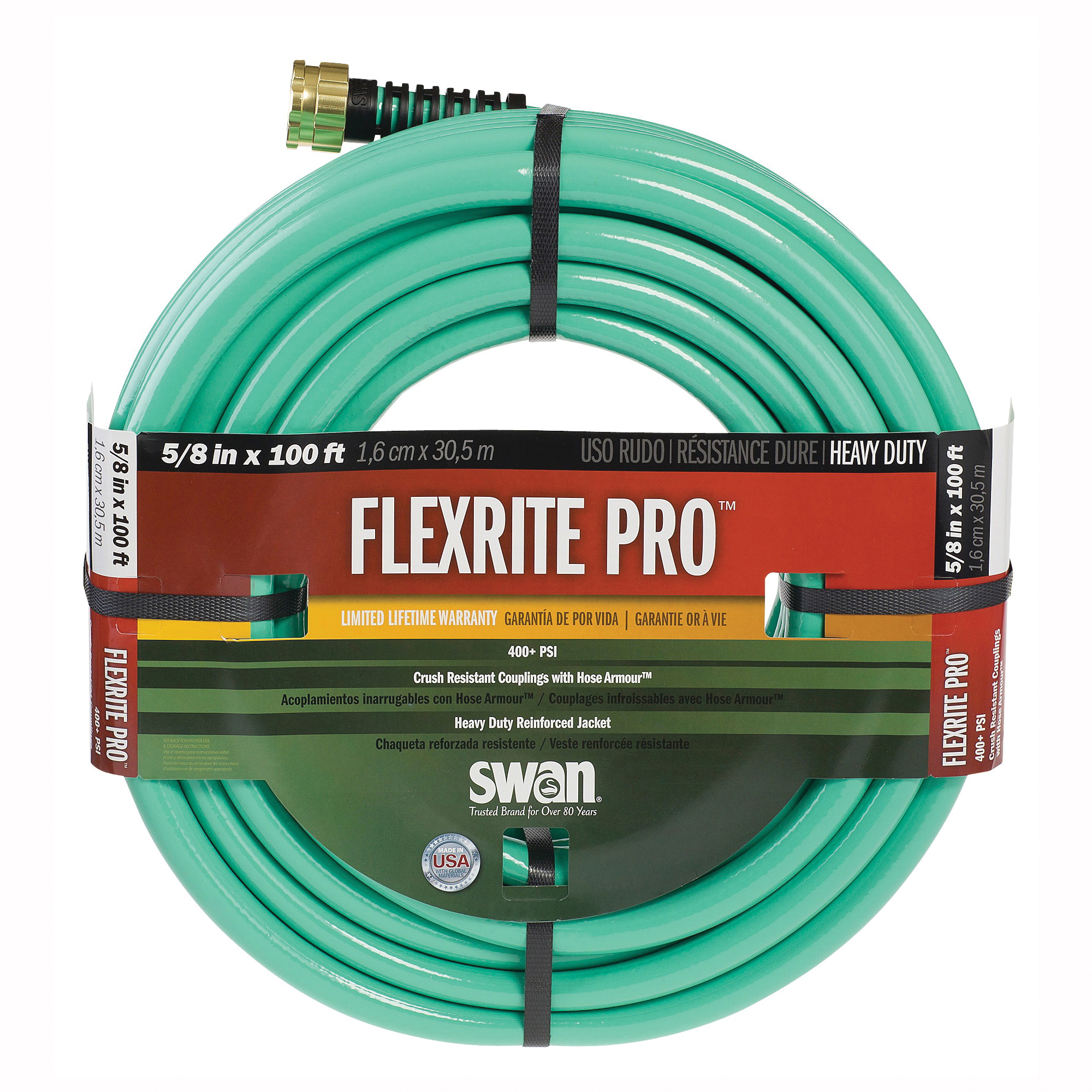 FXP58100 Garden Hose, 5/8 in, 100 ft L, Rubber/Vinyl, Green