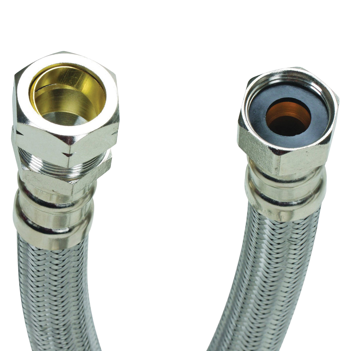 B4H18 Water Heater Connector, 3/4 in, FIP x Compression, Stainless Steel, Nickel-Plated, 18 in L