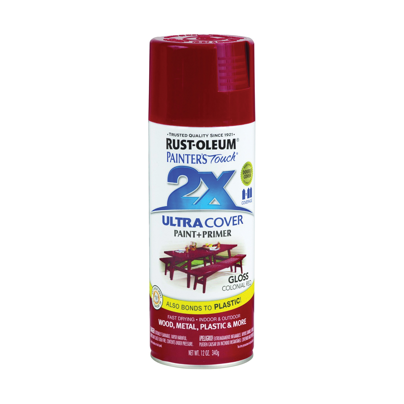 2X Ultra Cover 249116 Spray Paint, Gloss, Colonial Red, 12 oz, Can