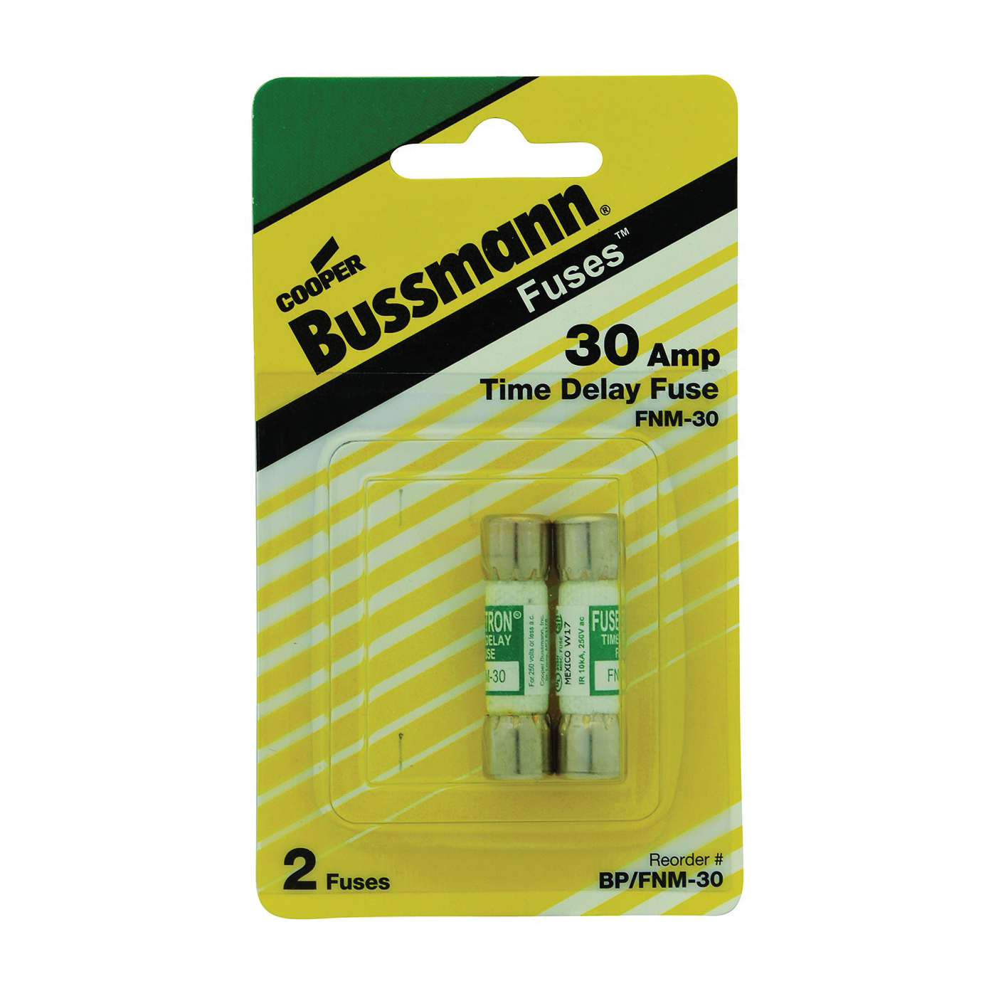 FNM Series BP/FNM-30 Fuse, 30 A, 250 V, 10 kA Interrupt, Fiber Body, FNM, Low Voltage, Time Delay Fuse