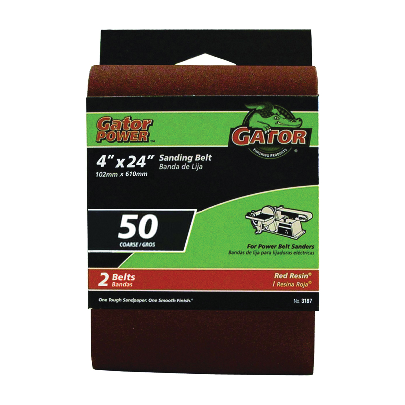 Gator 3187 Sanding Belt, 4 in W, 24 in L, 50 Grit, Coarse, Aluminum Oxide Abrasive
