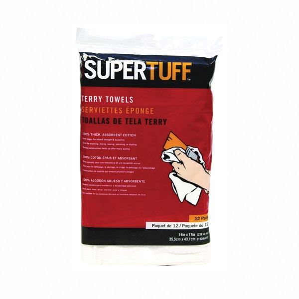 SuperTuff 10750 Terry Towel, 17 in L, 14 in W, Cotton, White