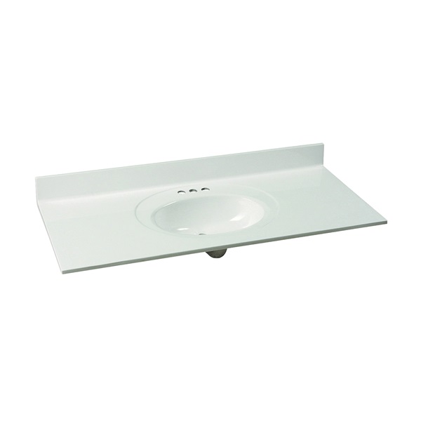 WS-2249 Vanity Top, 49 in OAL, 22 in OAW, Marble, Solid White, Oval Bowl, Countertop Edge