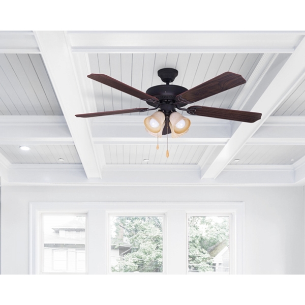 Canarm St. James Series CF52STJ5ORB Ceiling Fan, 5-Blade, Medium Oak/Walnut Blade, 52 in Sweep