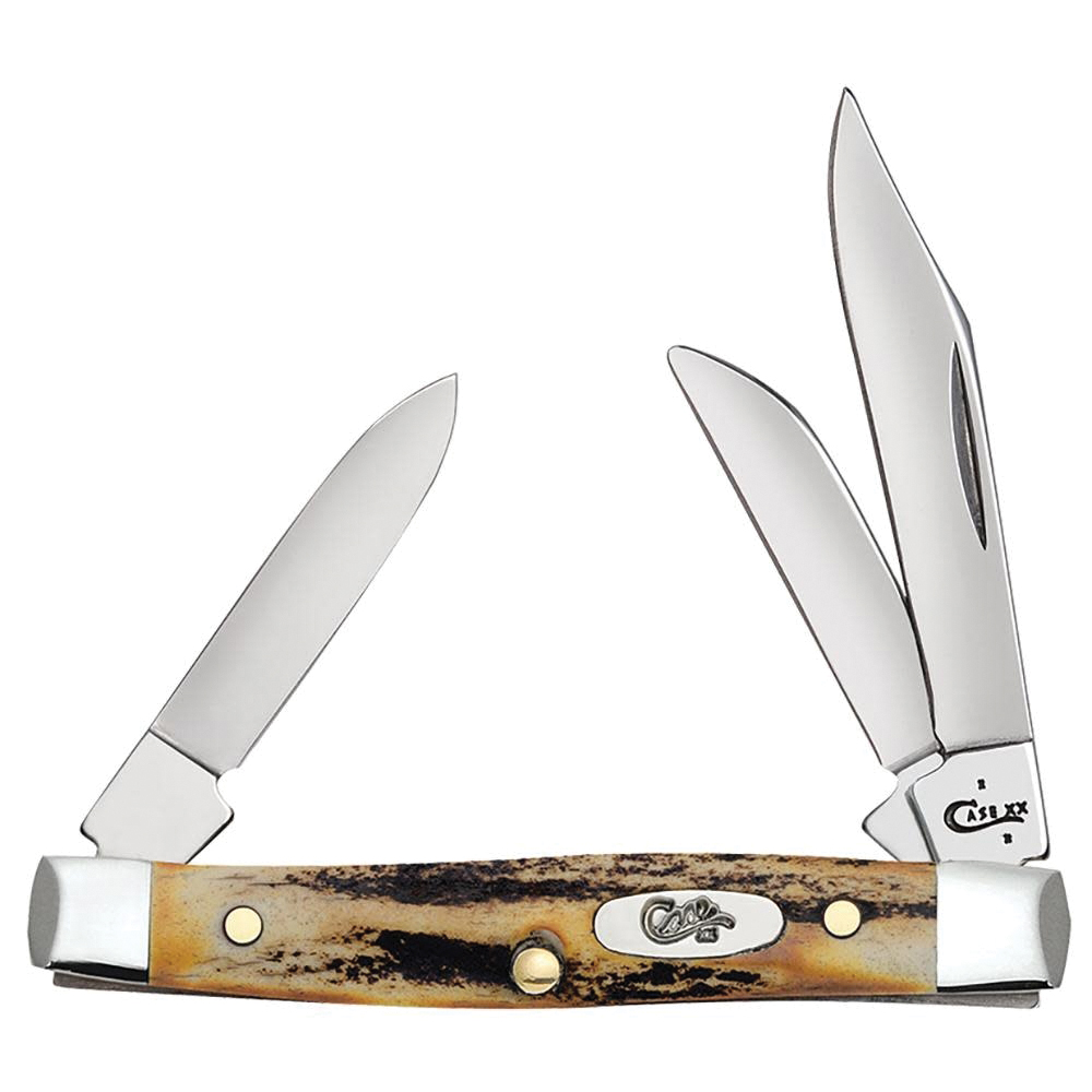 Case 178 Folding Pocket Knife, 2 in Clip, 1-1/2 in Sheep Foot, 1.49 in Pen L Blade, 3-Blade, Genuine Stag Handle
