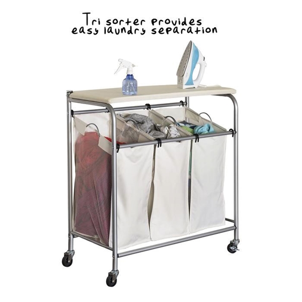 Honey-Can-Do SRT-01196 Triple Sorter, Natural, 16-1/2 in W, 33 in H, 31 in D - 2