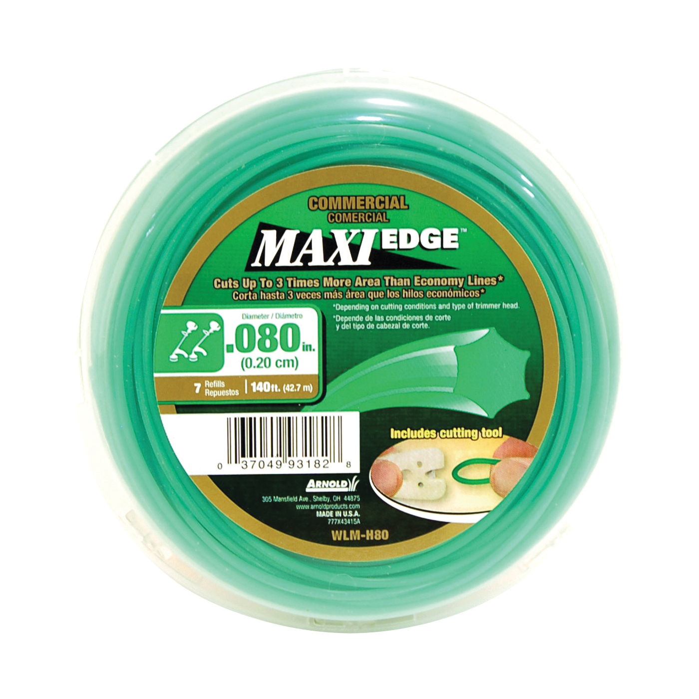 Maxi Edge Series WLM-H80 Trimmer Line, 0.08 in Dia, 140 ft L, Polymer, Green