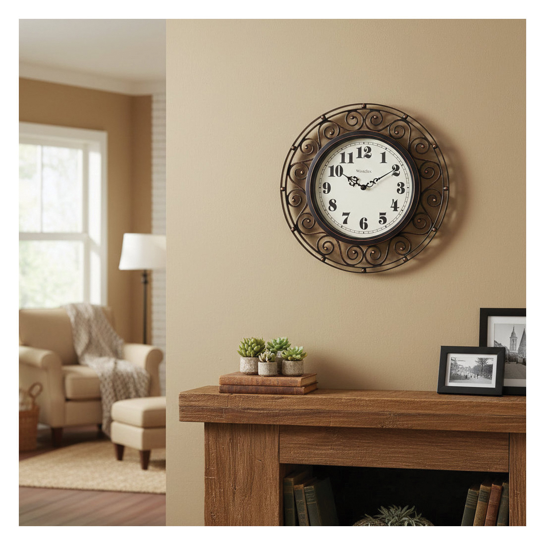 Westclox 32021 Clock, Round, Dark Brown Frame, Plastic Clock Face, Analog - 3