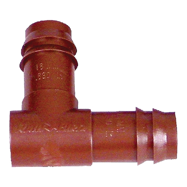 BE50/4PK Drip Irrigation Elbow, 1/2 in Connection, Barb, Plastic, Brown