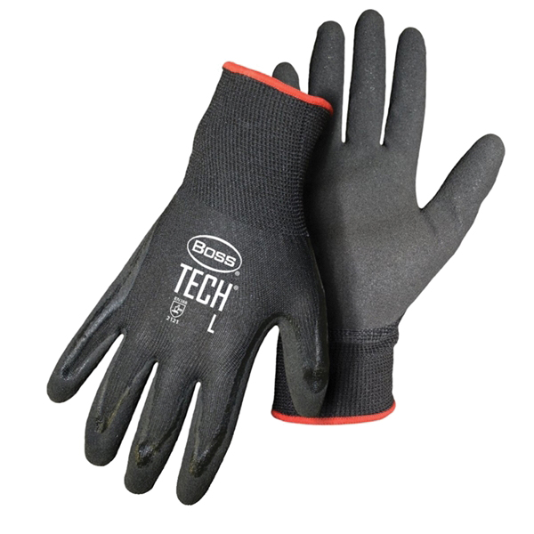 TECH 7820L Gloves, L, Knit Wrist Cuff, Nitrile Coating, Nylon, Black