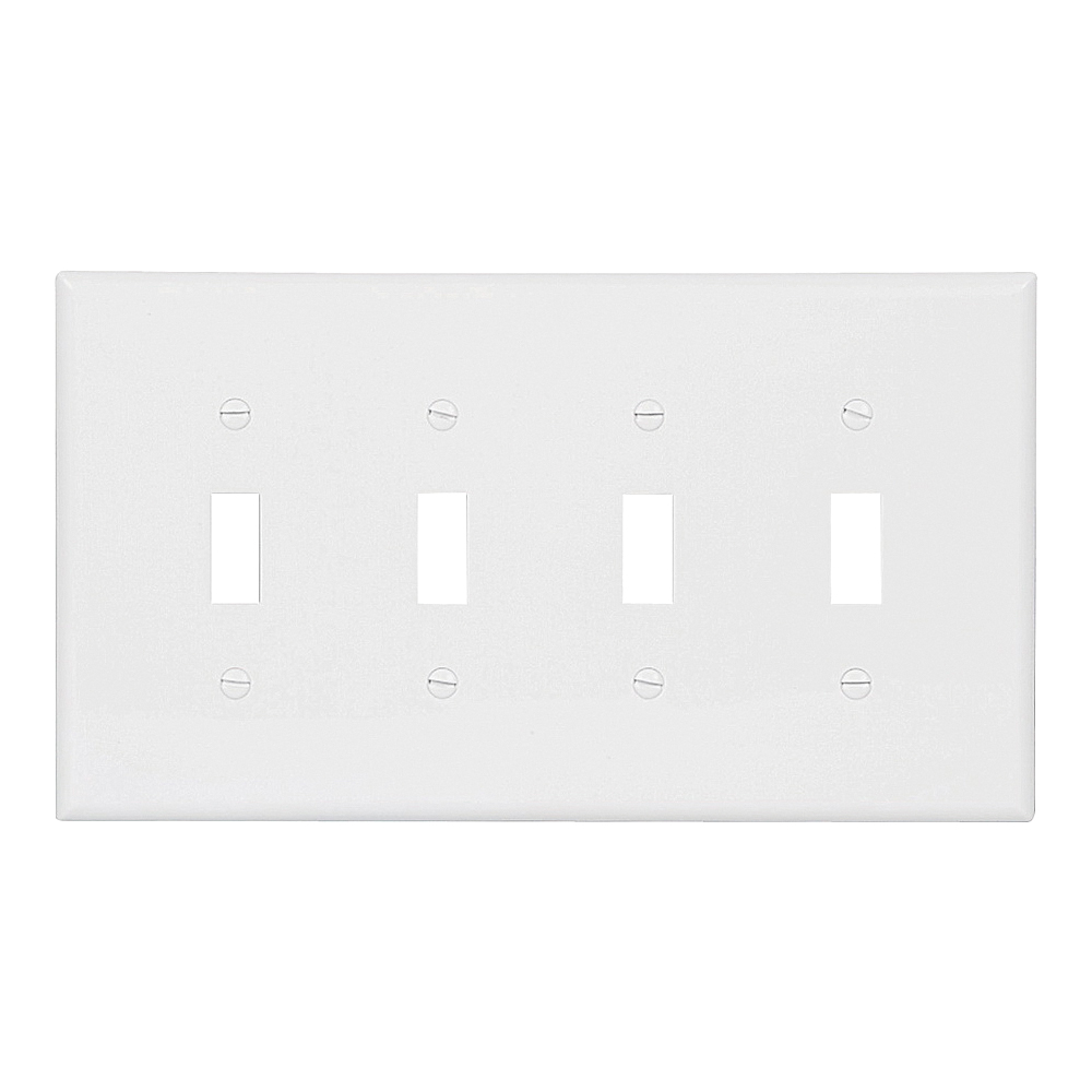 Wiring Devices PJ4W Switch Wallplate, 4-7/8 in L, 8.56 in W, 4 -Gang, Polycarbonate, White, High-Gloss