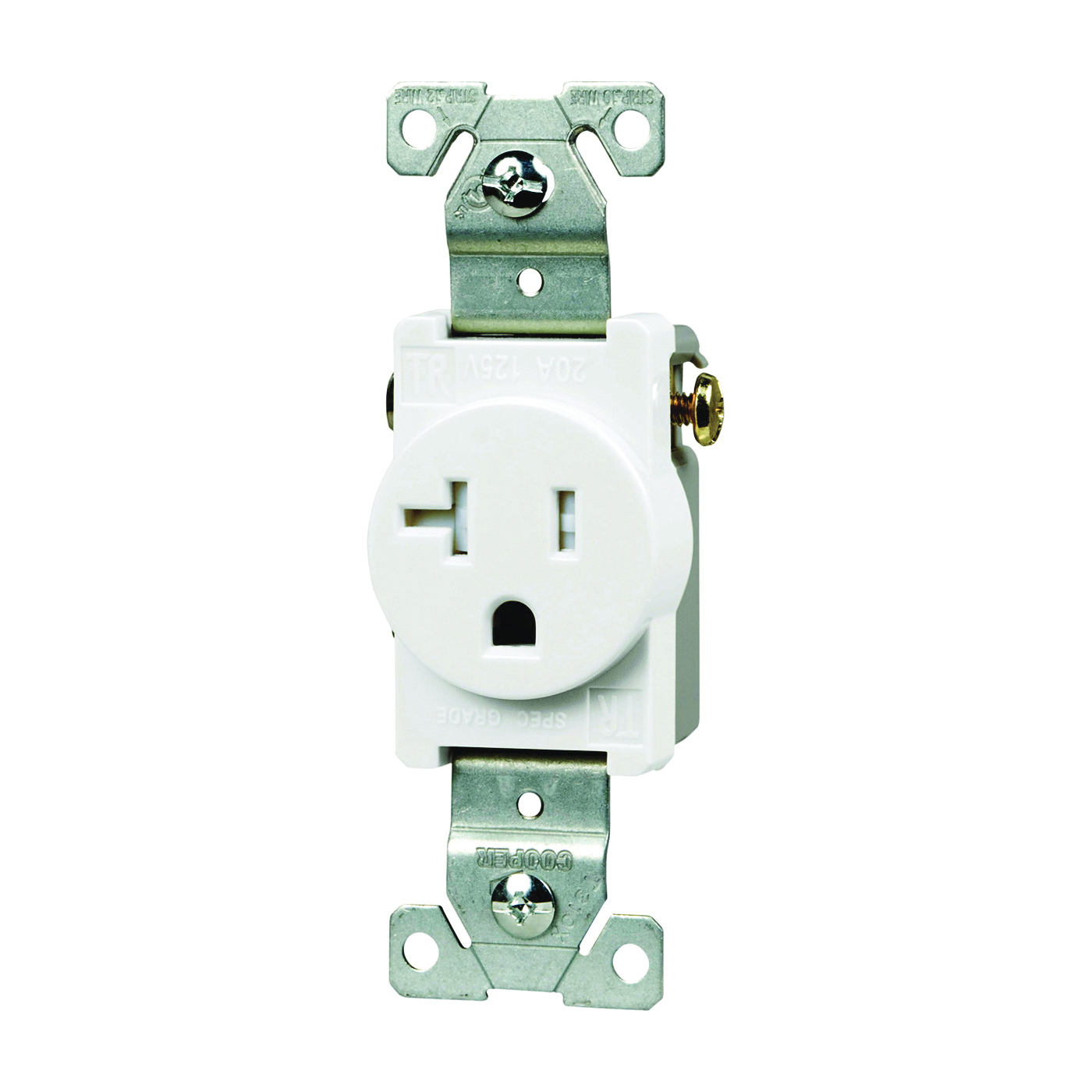TR1877W-BXSP Single Receptacle, 2-Pole, 125 V, 20 A, Side Wiring, NEMA: NEMA 5-20R, White