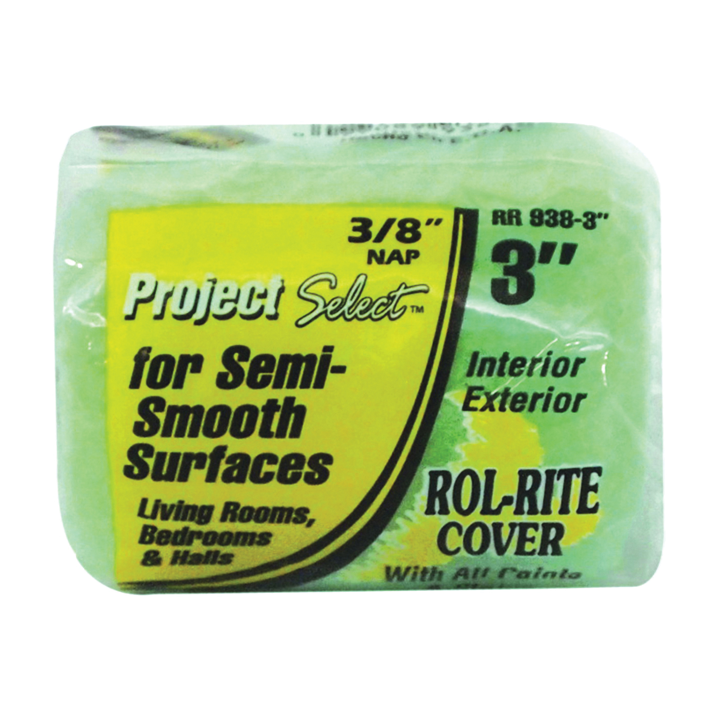 RR938-3 Roller Cover, 3/8 in Thick Nap, 3 in L, Fabric Cover, Green