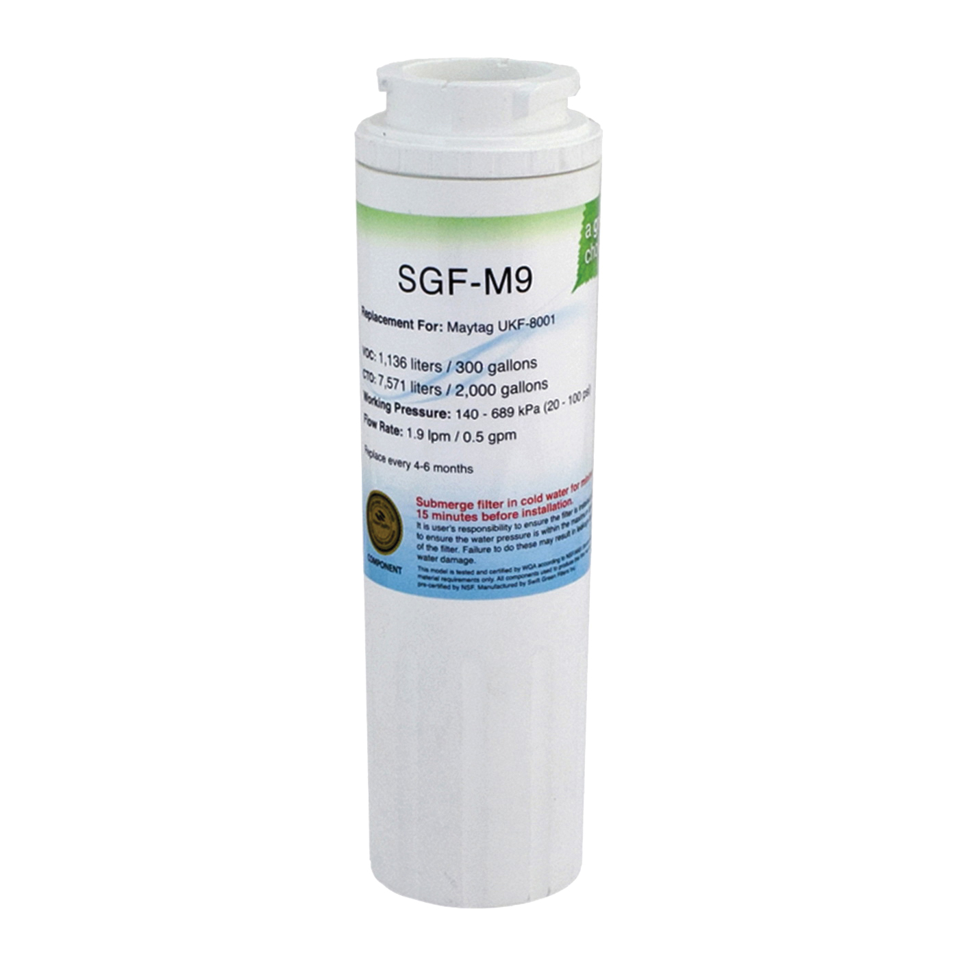 SGF-M9 Refrigerator Water Filter, 0.5 gpm, For Maytag Ukf-8001 Refrigerator Water Filter
