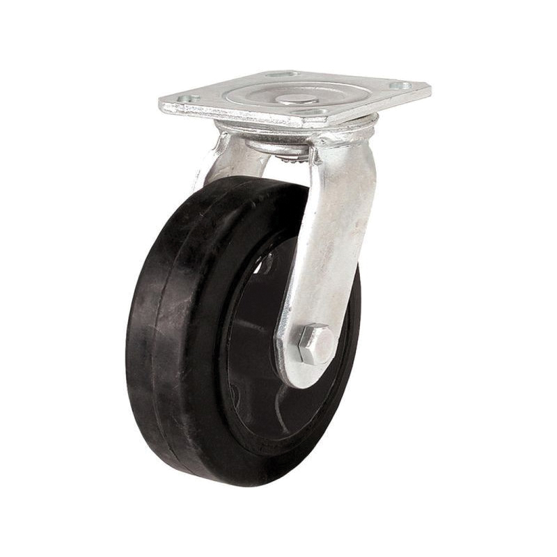 9493 Mold-On Swivel Caster, 6 in Dia Wheel, 2 in W Wheel, Rubber Wheel, Black, 410 lb