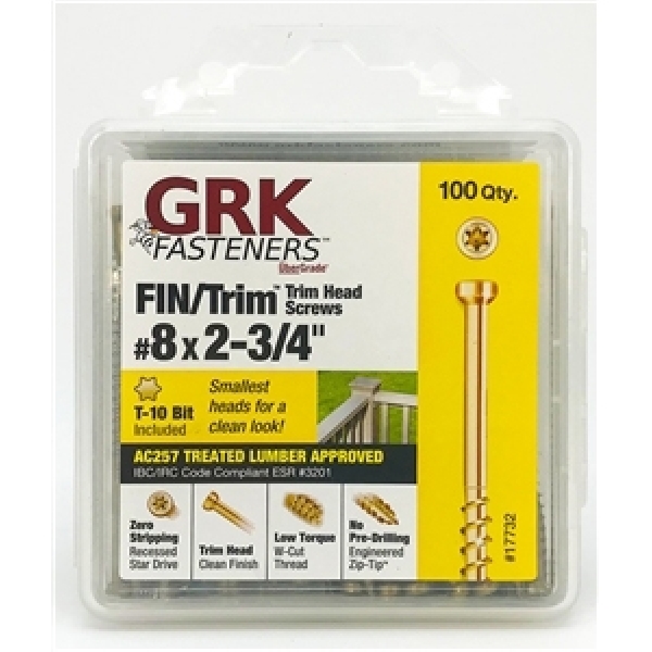 GRK Fasteners FIN/Trim 17732 Screw, #8 Thread, 2-3/4 in L, Coarse Thread, Trim Head, Star Drive, Steel, Climatek, 100 PK - 5