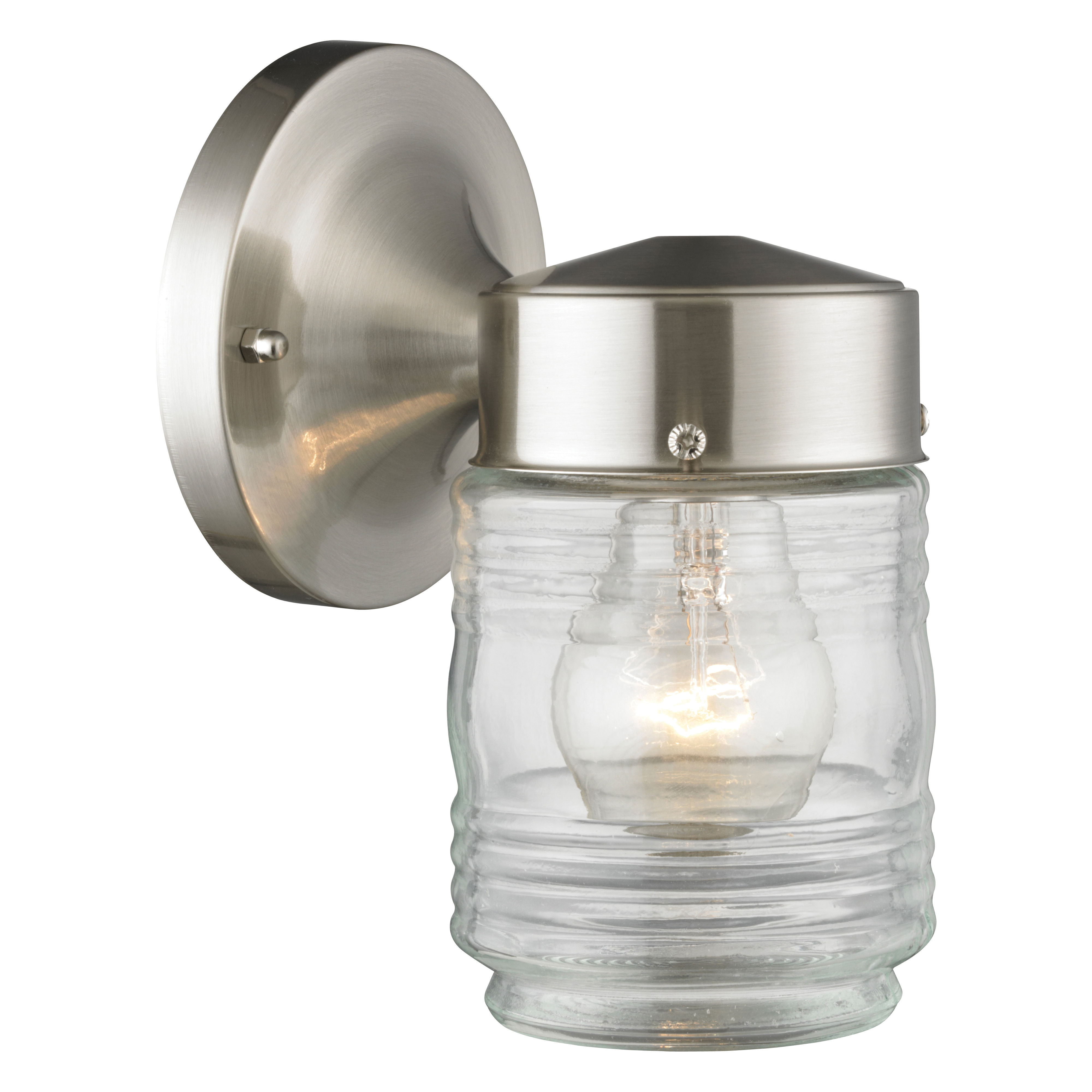 Boston Harbor Outdoor Wall Lantern, 120 V, 60 W, A19 or CFL Lamp, Steel Fixture, Brushed Nickel